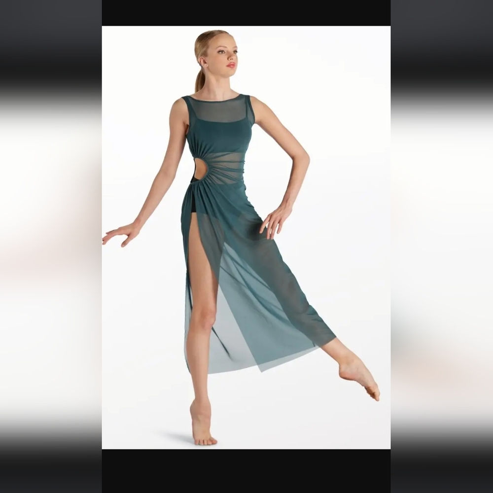 Elegant Soft Teal Sheer Dance Dress